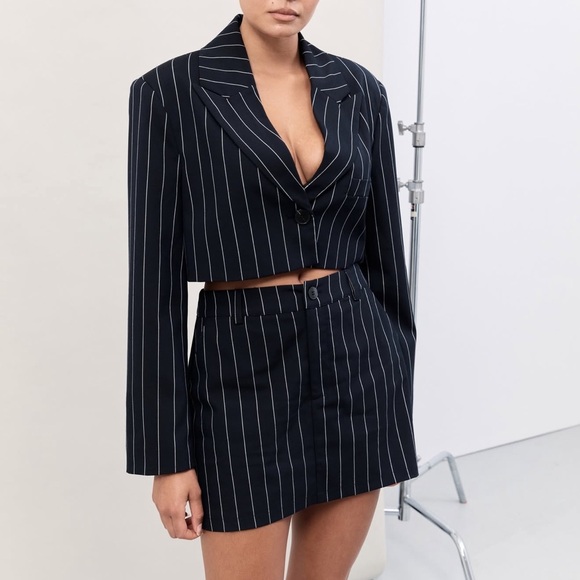 Navy Pinstripe Blazer and Skirt Set - Picture 3 of 4